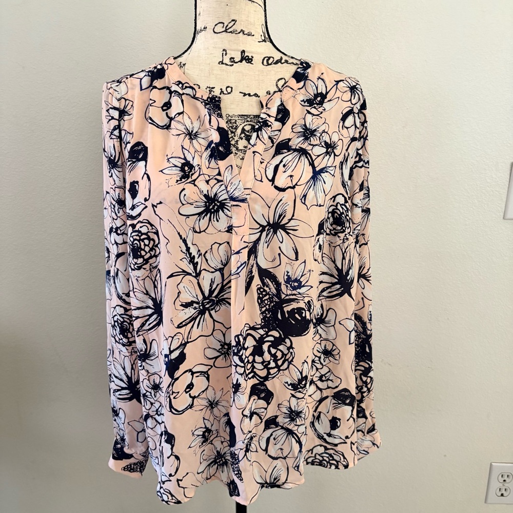 Dalia Pink Floral V-Neck Long Sleeve Blouse
